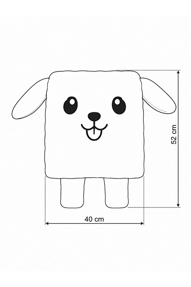 Çift Taraflı Köpek Peluş Yastık – Mutlu ve Duygusal, 52 × 40 cm – ölçü çizimi