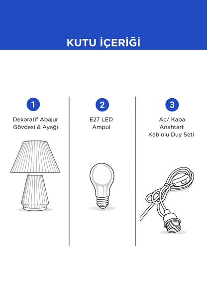 LIVA Abajur – Fildişi, Altın Renk Detaylı – kutu içeriği bilgilendirmesi