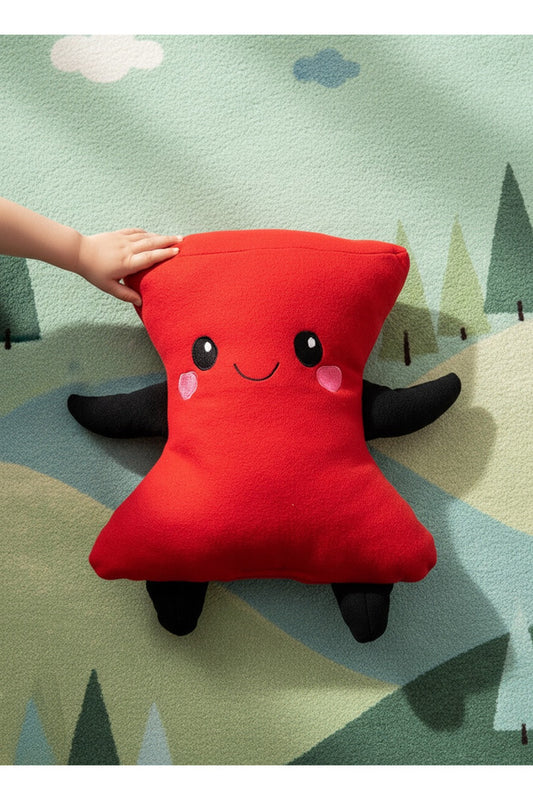 Çay Bardağı Peluş Dekoratif Yastık – Kırmızı, 45 cm – nakış ve kumaş görünümü
